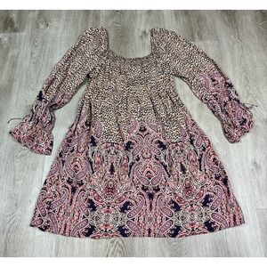 Maeve Anthropologie Women's Paisley Leopard Print Bell Sleeve Dress Medium
